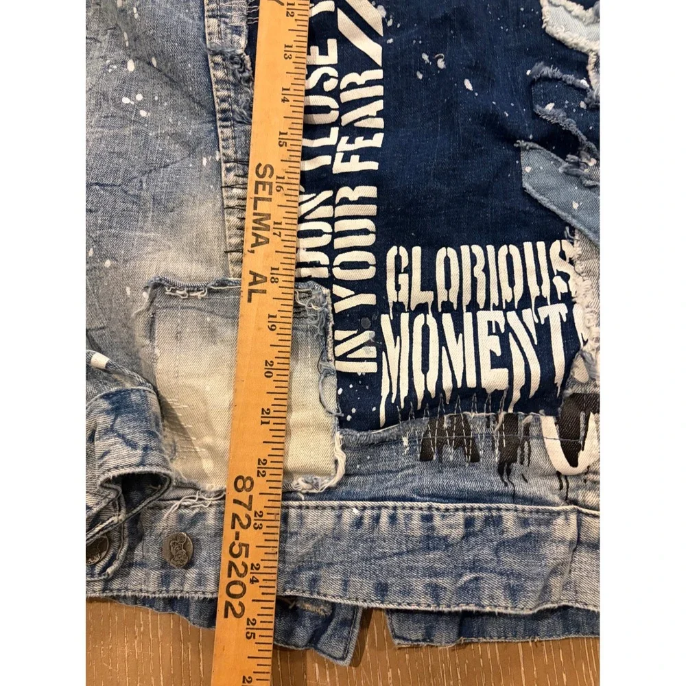 Grindhouse Denim Mens Sz M Distressed Patchwork Jean Jacket Graffiti Streetwear
